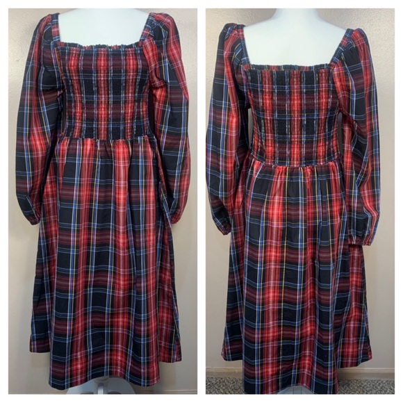 Draper James Dresses & Skirts - Draper James RSVP Smocked Plaid Check Puff Sleeve Tiered Midi Dress